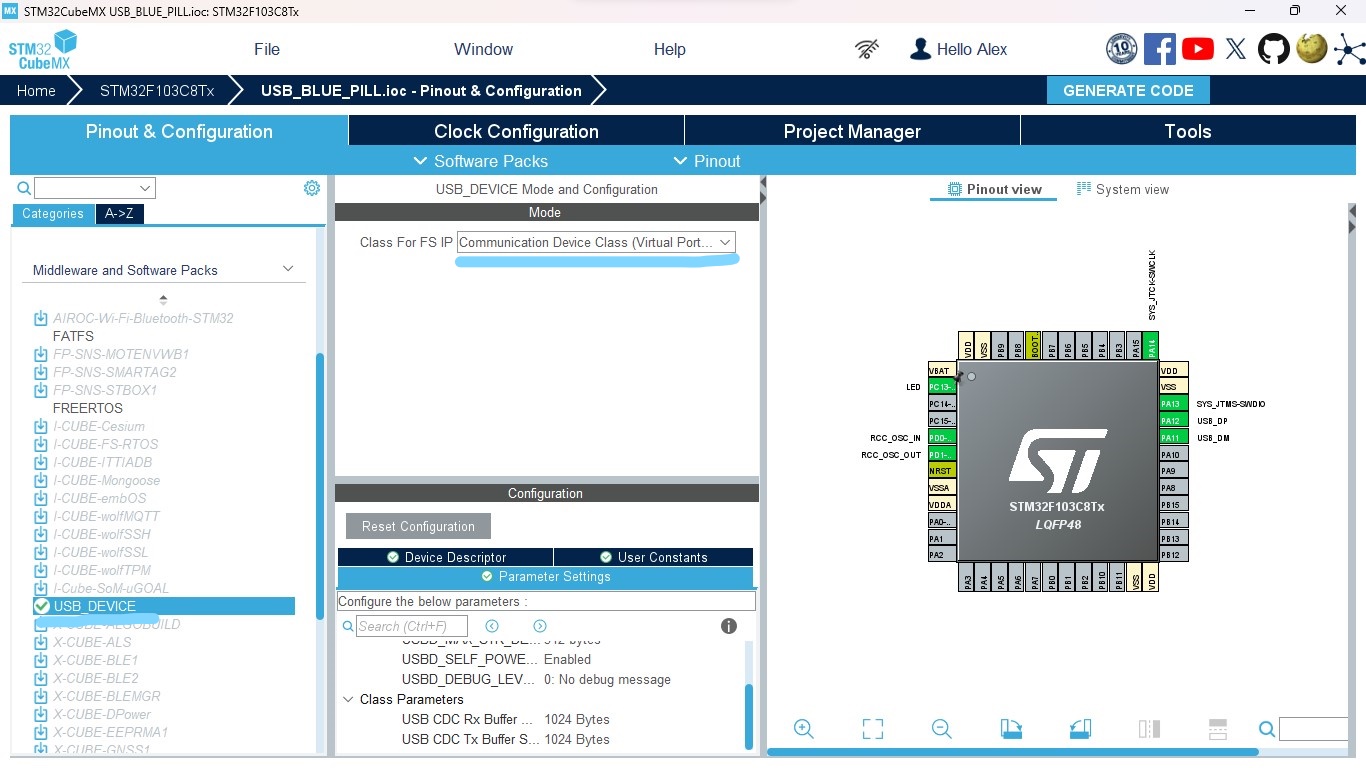 STM32 USB CLASS Selection