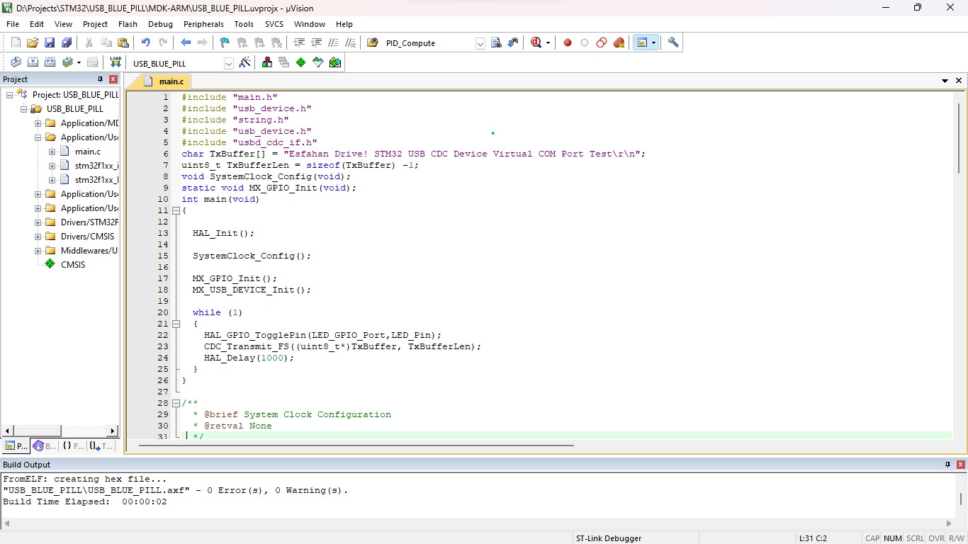 STM32 USB CDC VCP Example Code